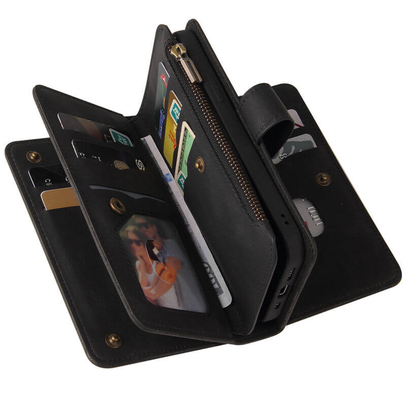 For Samsung Galaxy S24 FE Wallet 15 Card Slots Leather Case with Wrist Strap