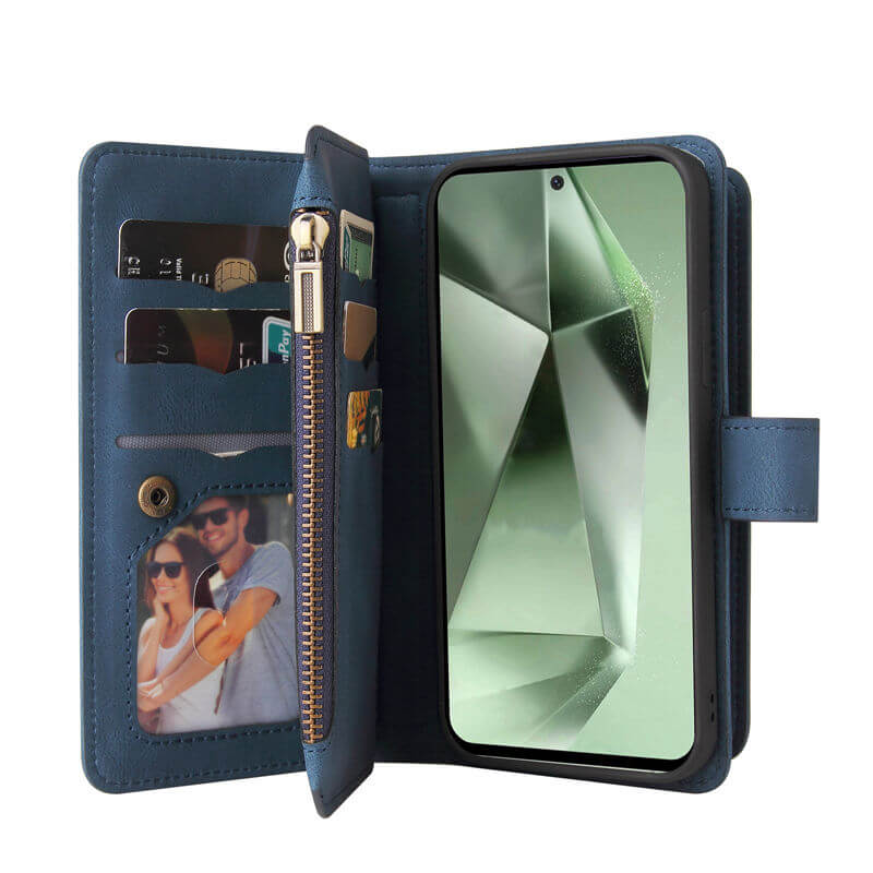 For Samsung Galaxy S24 FE Wallet 15 Card Slots Leather Case with Wrist Strap