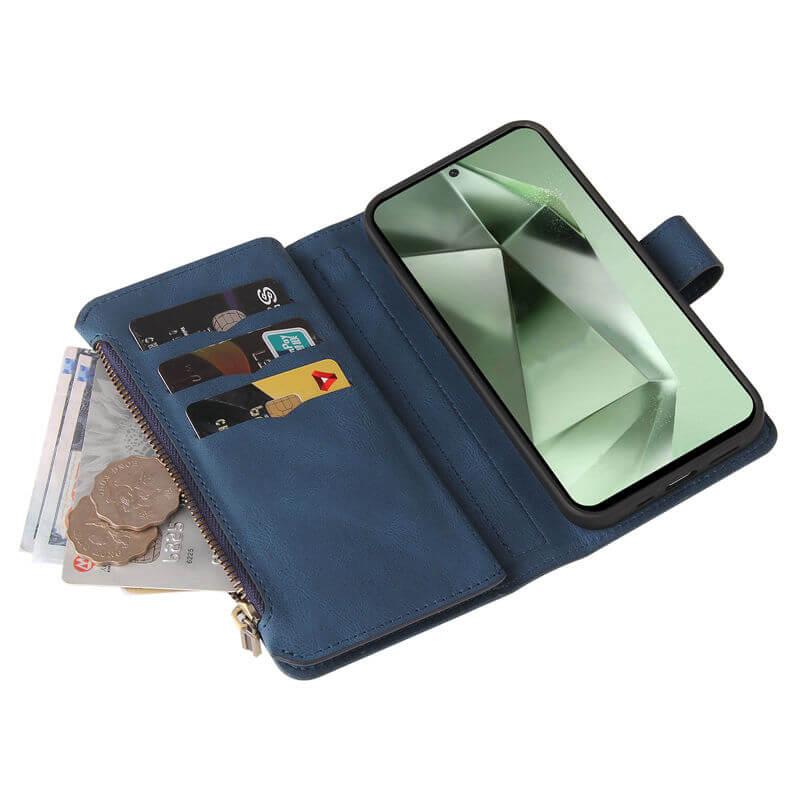 For Samsung Galaxy S24 FE Wallet 15 Card Slots Leather Case with Wrist Strap