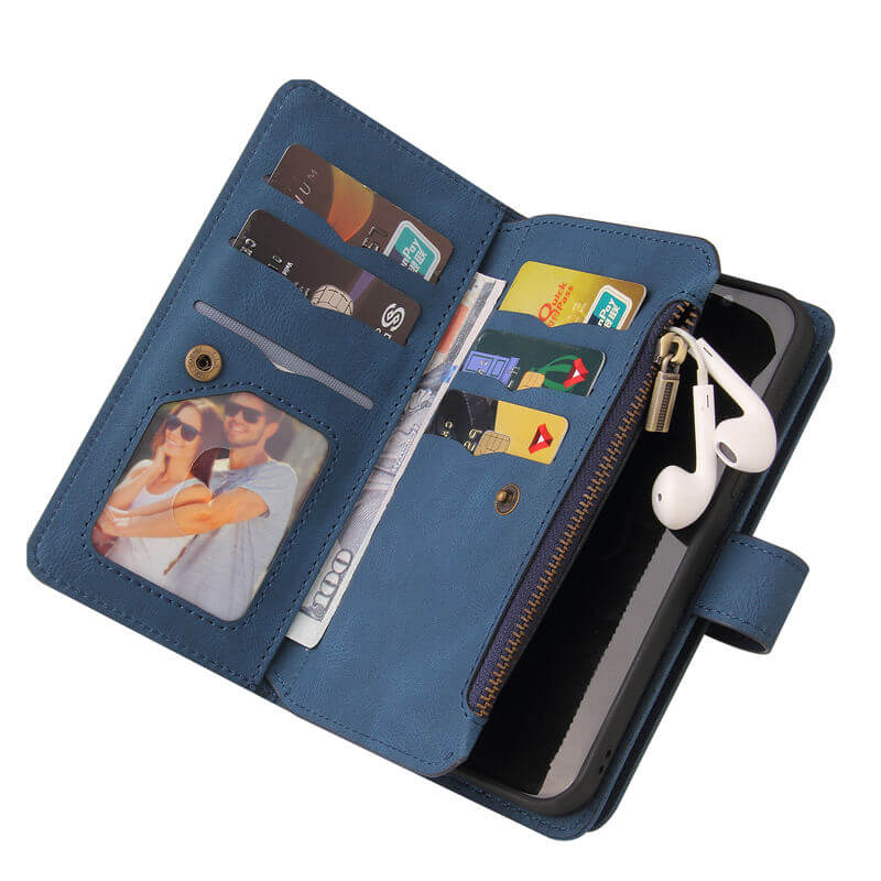 For Samsung Galaxy S24 FE Wallet 15 Card Slots Leather Case with Wrist Strap