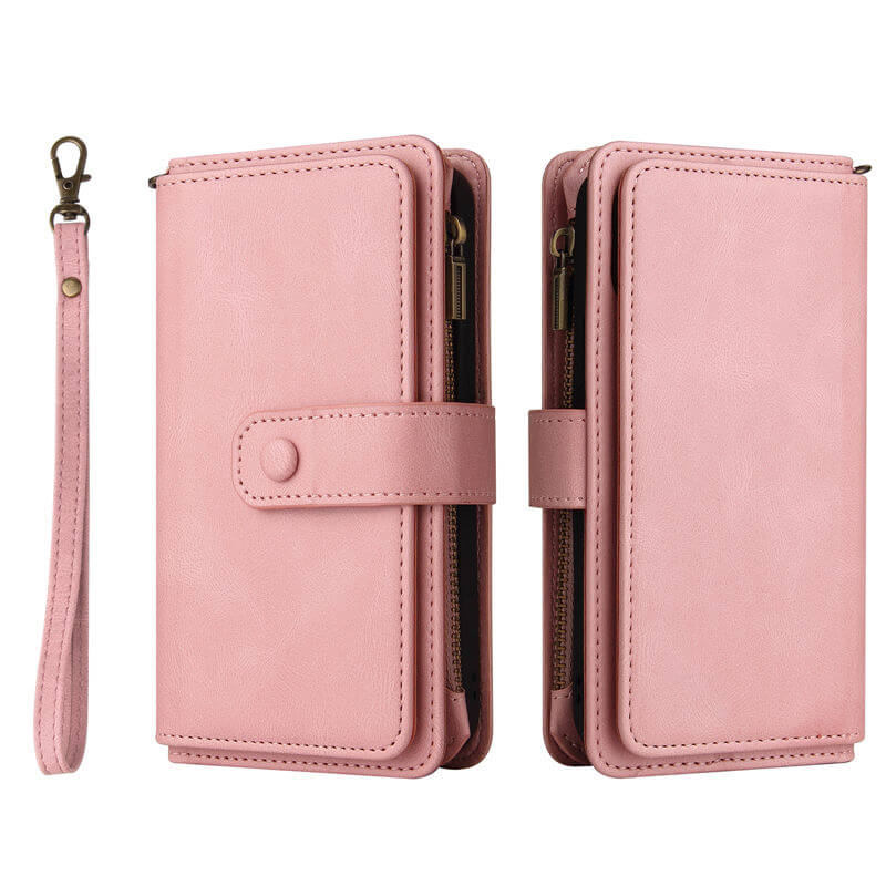 For Samsung Galaxy S24 FE Wallet 15 Card Slots Leather Case with Wrist Strap