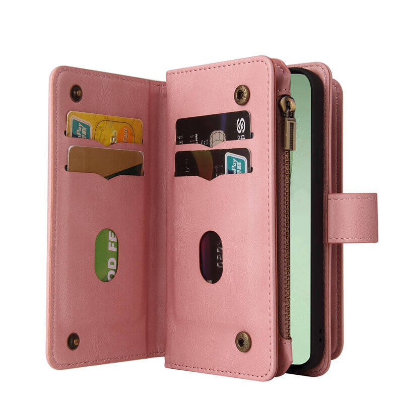 For Samsung Galaxy S24 FE Wallet 15 Card Slots Leather Case with Wrist Strap