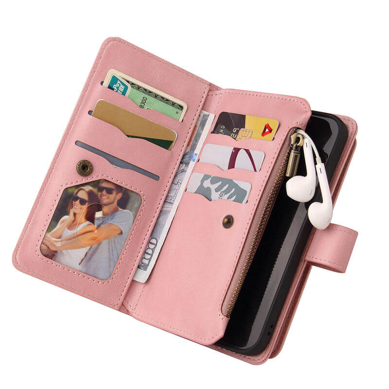 For Samsung Galaxy S24 FE Wallet 15 Card Slots Leather Case with Wrist Strap