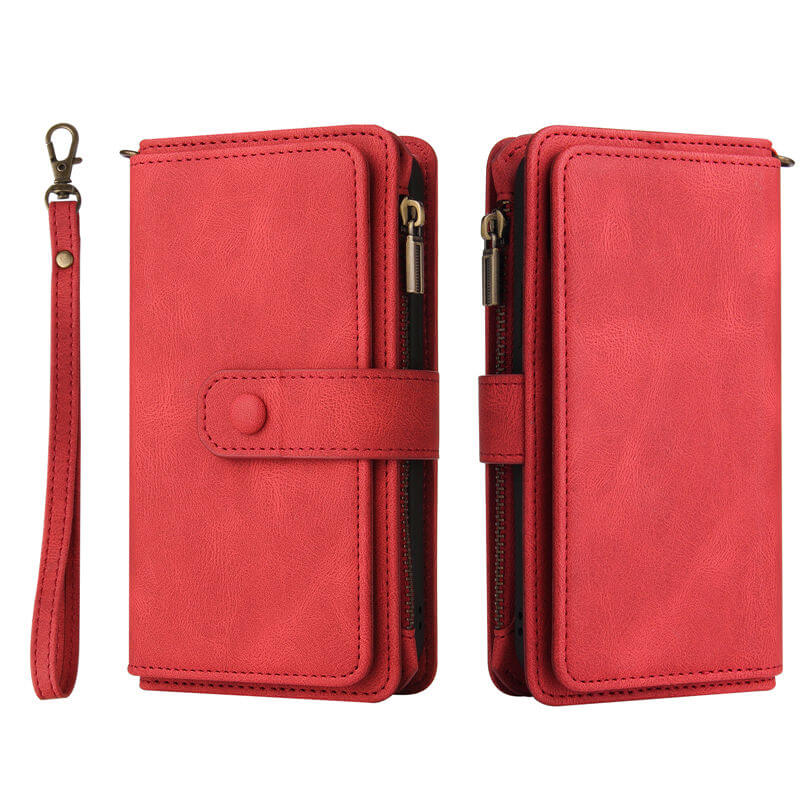 For Samsung Galaxy S24 FE Wallet 15 Card Slots Leather Case with Wrist Strap