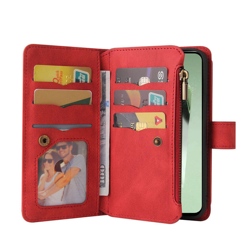 For Samsung Galaxy S24 FE Wallet 15 Card Slots Leather Case with Wrist Strap