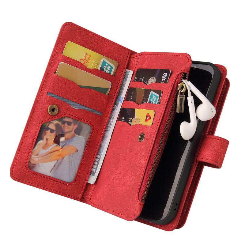 For Samsung Galaxy S24 FE Wallet 15 Card Slots Leather Case with Wrist Strap