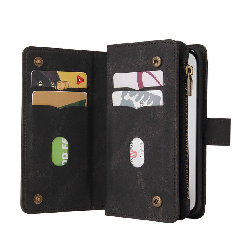 For iPhone 16 Pro Max Wallet 15 Card Slots Leather Case with Wrist Strap