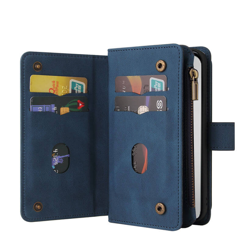 For iPhone 16 Pro Max Wallet 15 Card Slots Leather Case with Wrist Strap