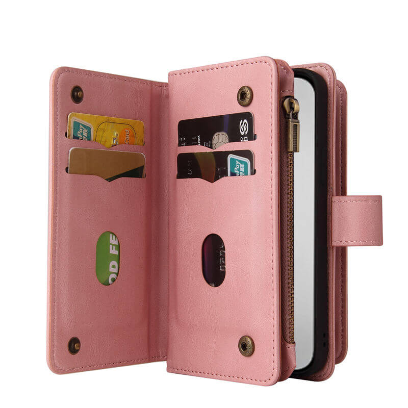 For iPhone 16 Pro Max Wallet 15 Card Slots Leather Case with Wrist Strap