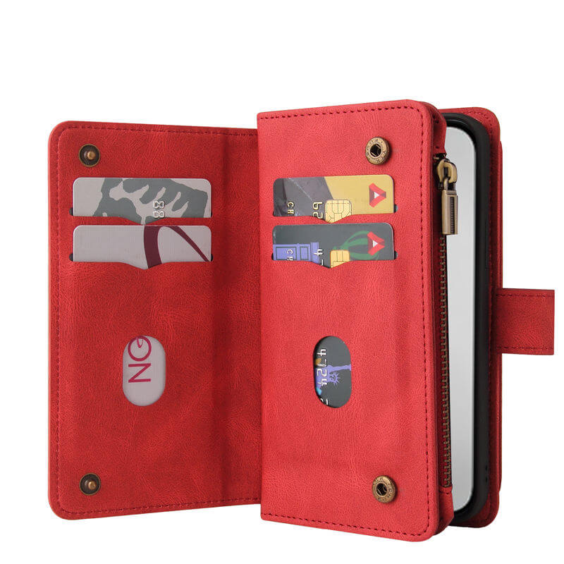 For iPhone 16 Pro Max Wallet 15 Card Slots Leather Case with Wrist Strap