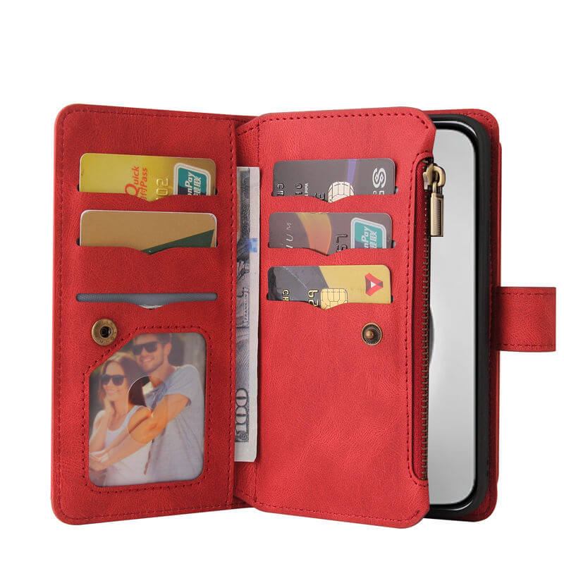 For iPhone 16 Pro Max Wallet 15 Card Slots Leather Case with Wrist Strap