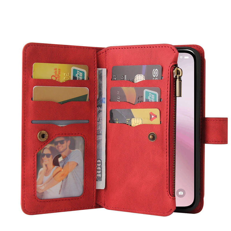 For iPhone SE 2024 Wallet 15 Card Slots Leather Case with Wrist Strap