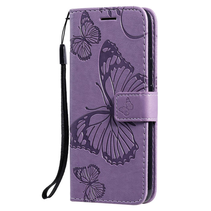 Google Pixel 4A 4G Embossed Butterfly Wallet Magnetic Stand Case Purple