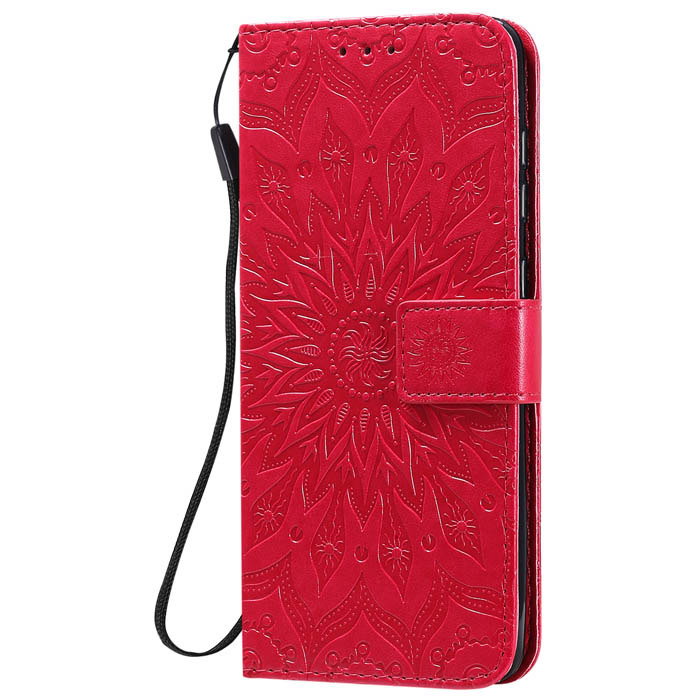 Samsung Galaxy A21S Embossed Sunflower Wallet Stand Case Red