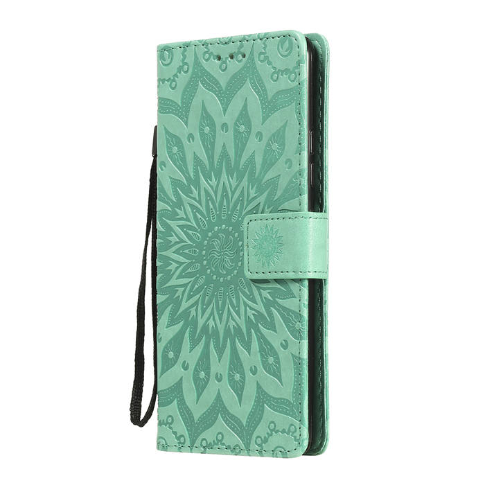 Samsung Galaxy A52 5G Embossed Sunflower Wallet Magnetic Stand Case Green