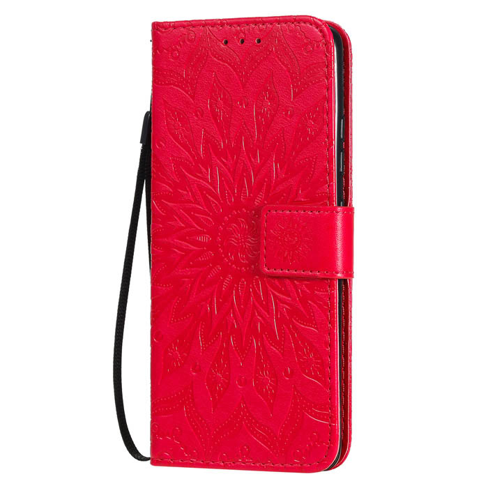 Samsung Galaxy A51 5G Embossed Sunflower Wallet Stand Case Red
