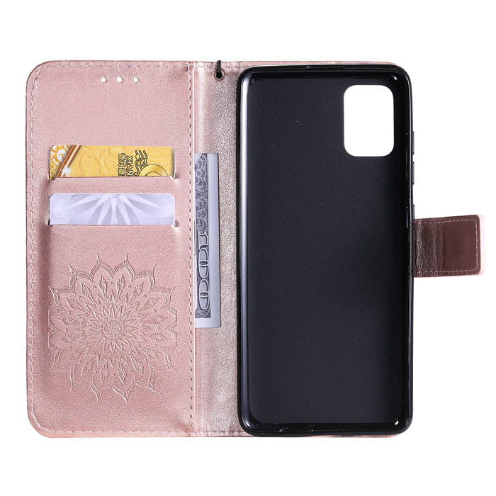 Samsung Galaxy A51 Embossed Sunflower Wallet Stand Case Rose Gold 0698