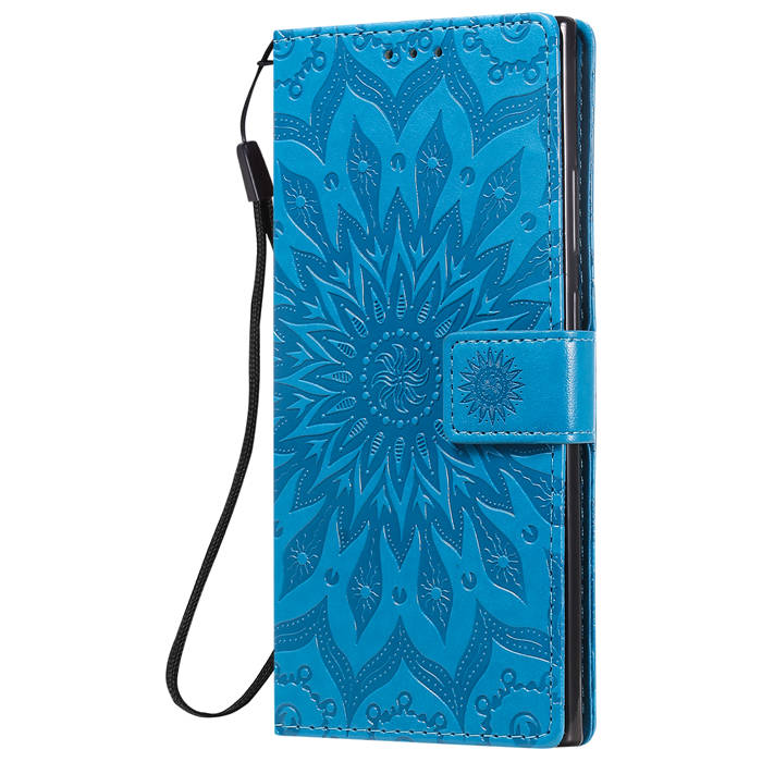 Samsung Galaxy Note 20 Ultra Embossed Sunflower Wallet Stand Case Blue