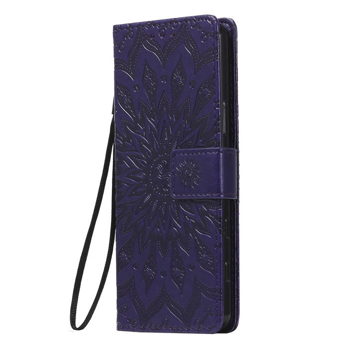 Sony Xperia 5 II Embossed Sunflower Wallet Magnetic Stand Case Purple