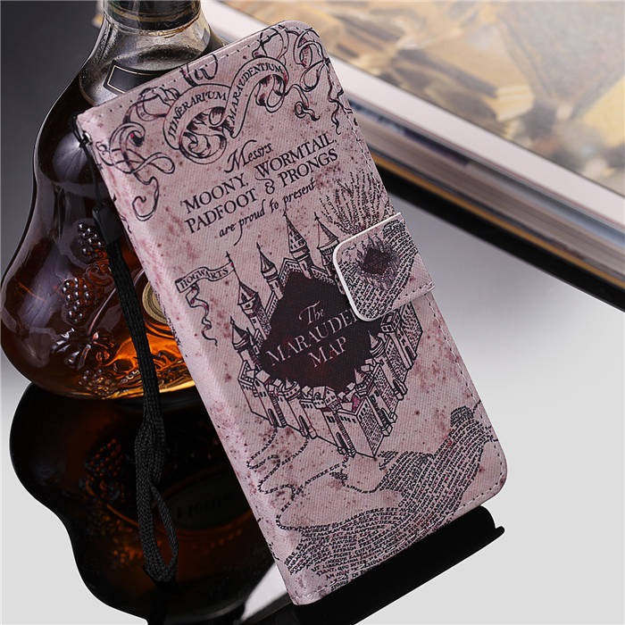 iPhone 12 Embossed Castle The Marauders Map Wallet Magnetic Stand Case