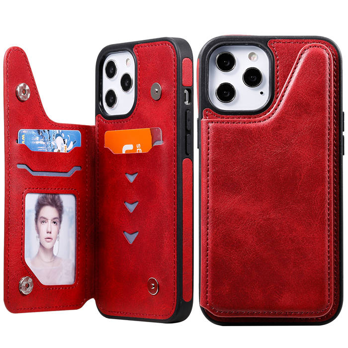 iPhone 12 Pro Max Luxury Leather Magnetic Card Slots Stand Cover Red