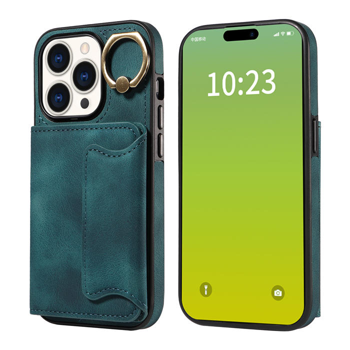 For iPhone 15 Pro Card Holder Ring Kickstand Magnetic Closure Case