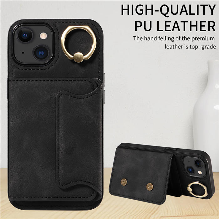 For iPhone 15 Plus Card Holder Ring Kickstand Magnetic Closure Case