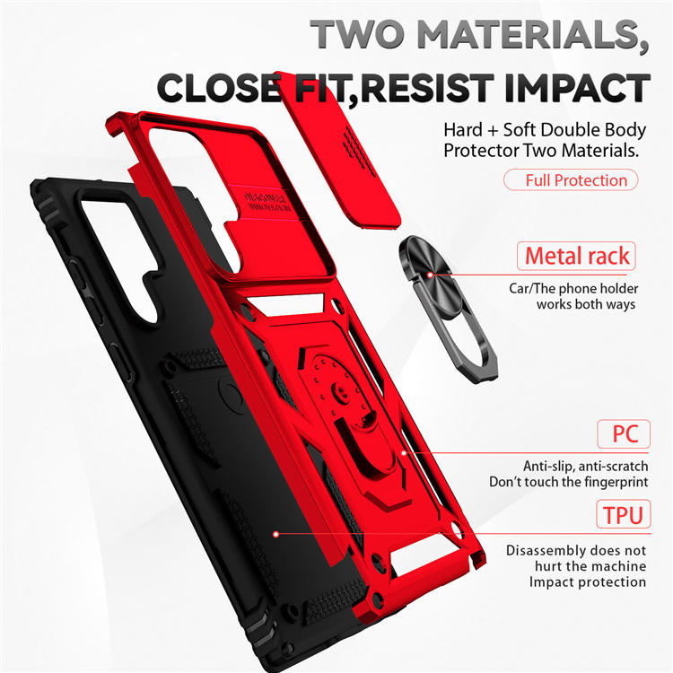 Hybrid Rugged Samsung Galaxy S22 Ultra Kickstand Case Red